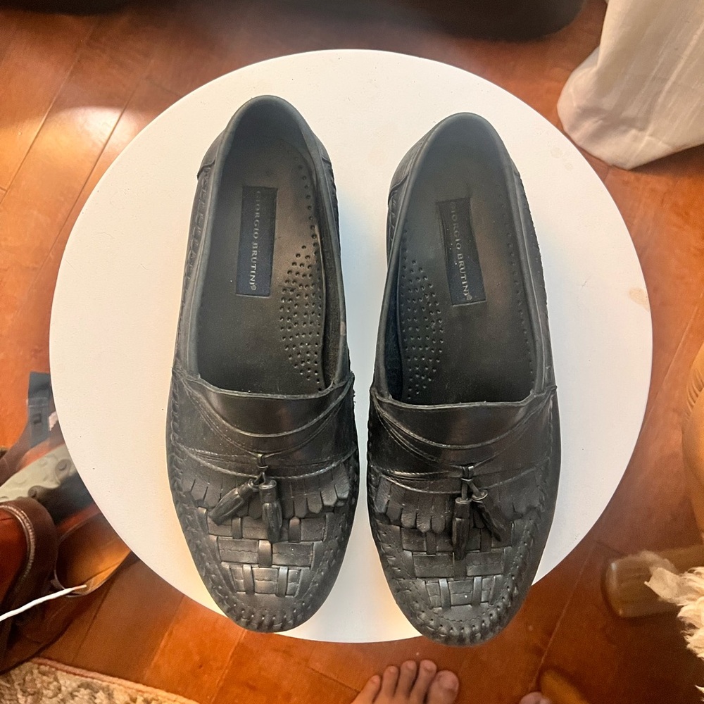 Giorgio Brutini Black Woven Leather Loafers